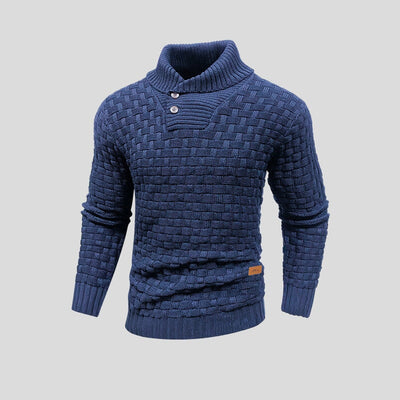 blue men’s thermal knit sweater