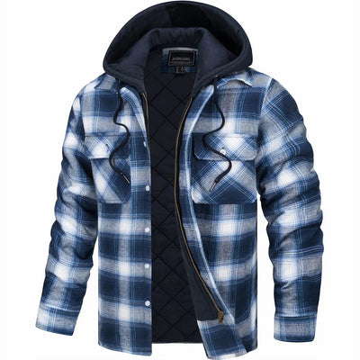 blue men’s warm check pattern jacket