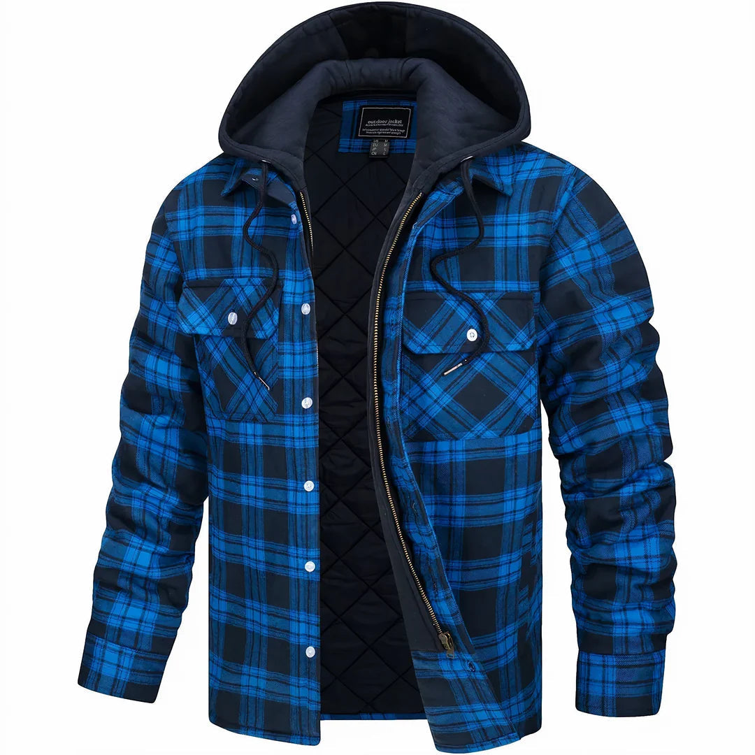 deep blue men’s warm check pattern jacket