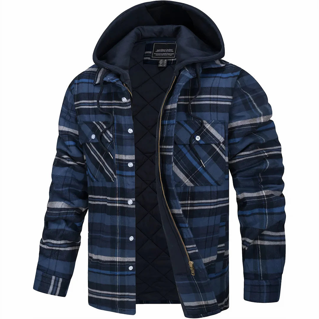 navy blue men’s warm check pattern jacket