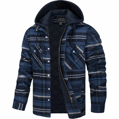 navy blue men’s warm check pattern jacket