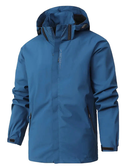 blue men’s waterproof long-sleeve jacket