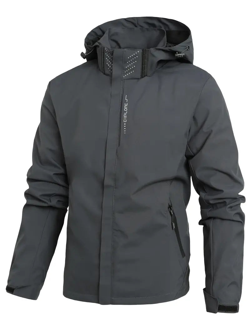grey men’s waterproof long-sleeve jacket