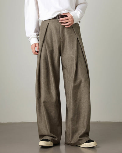 brown men’s wide-leg pleated trousers
