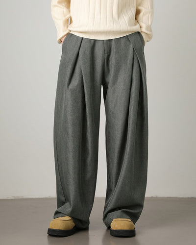 grey men’s wide-leg pleated trousers