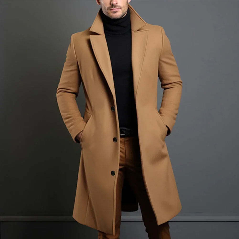 beige men’s wool blend overcoat