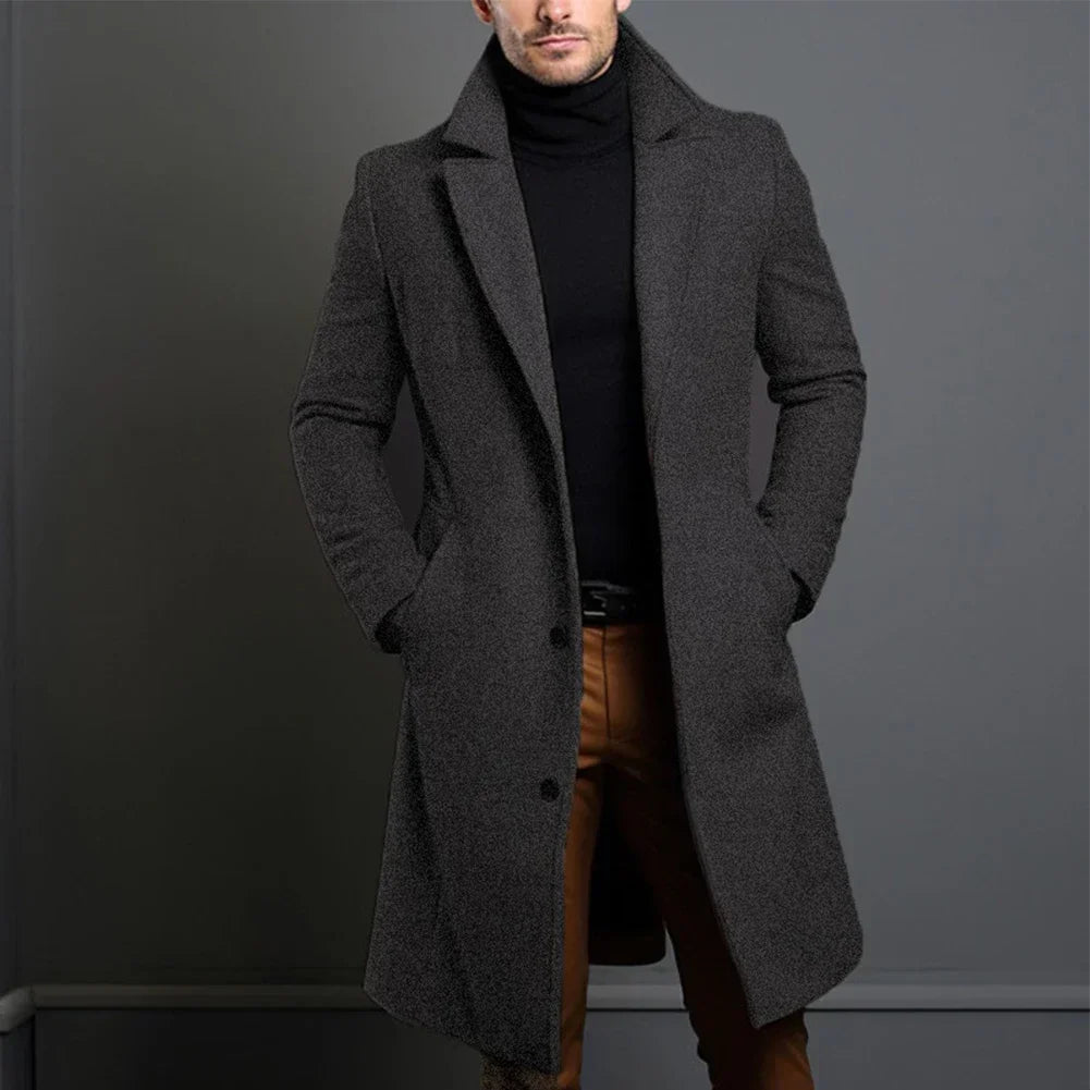 dark grey men’s wool blend overcoat