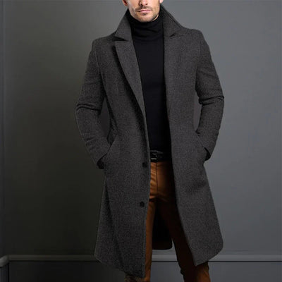 dark grey men’s wool blend overcoat