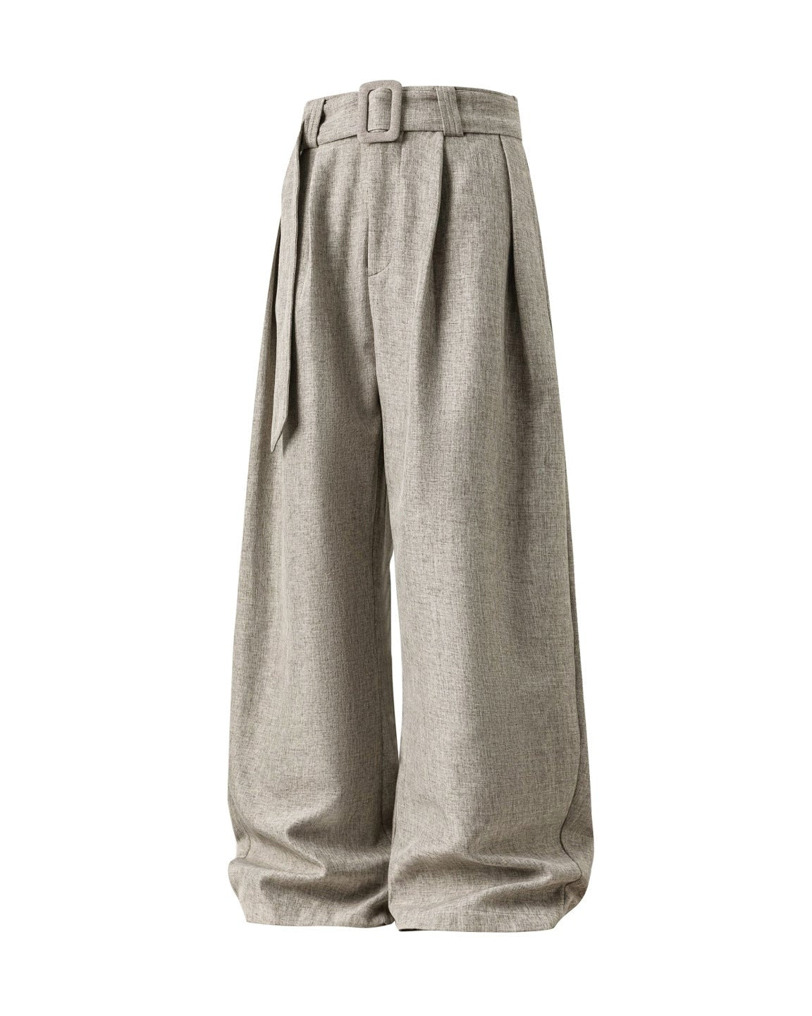 beige men’s wool blend wide-leg trousers