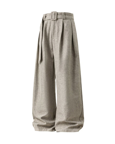 beige men’s wool blend wide-leg trousers
