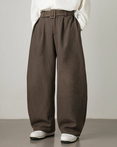brown men’s wool blend wide-leg trousers