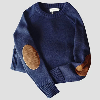 blue men’s wool-cotton crew sweater
