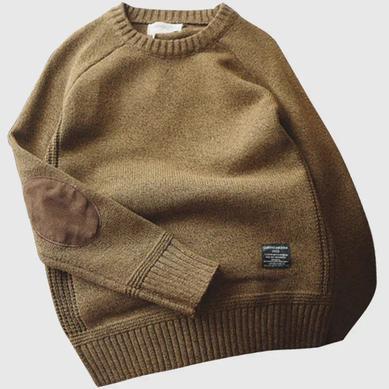 brown men’s wool-cotton crew sweater