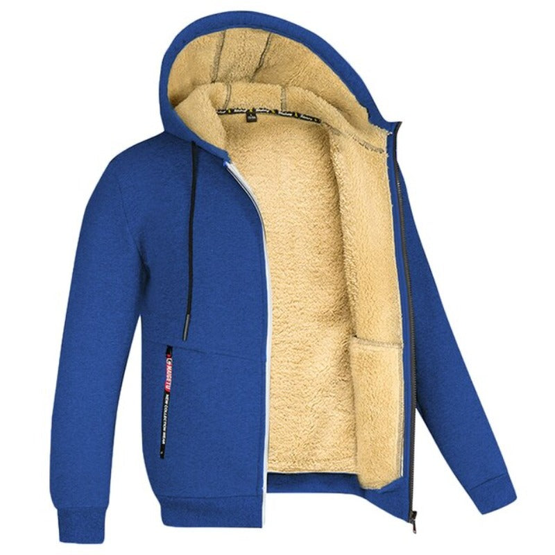 blue men’s wool zip cardigan