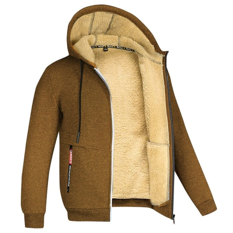 brown men’s wool zip cardigan