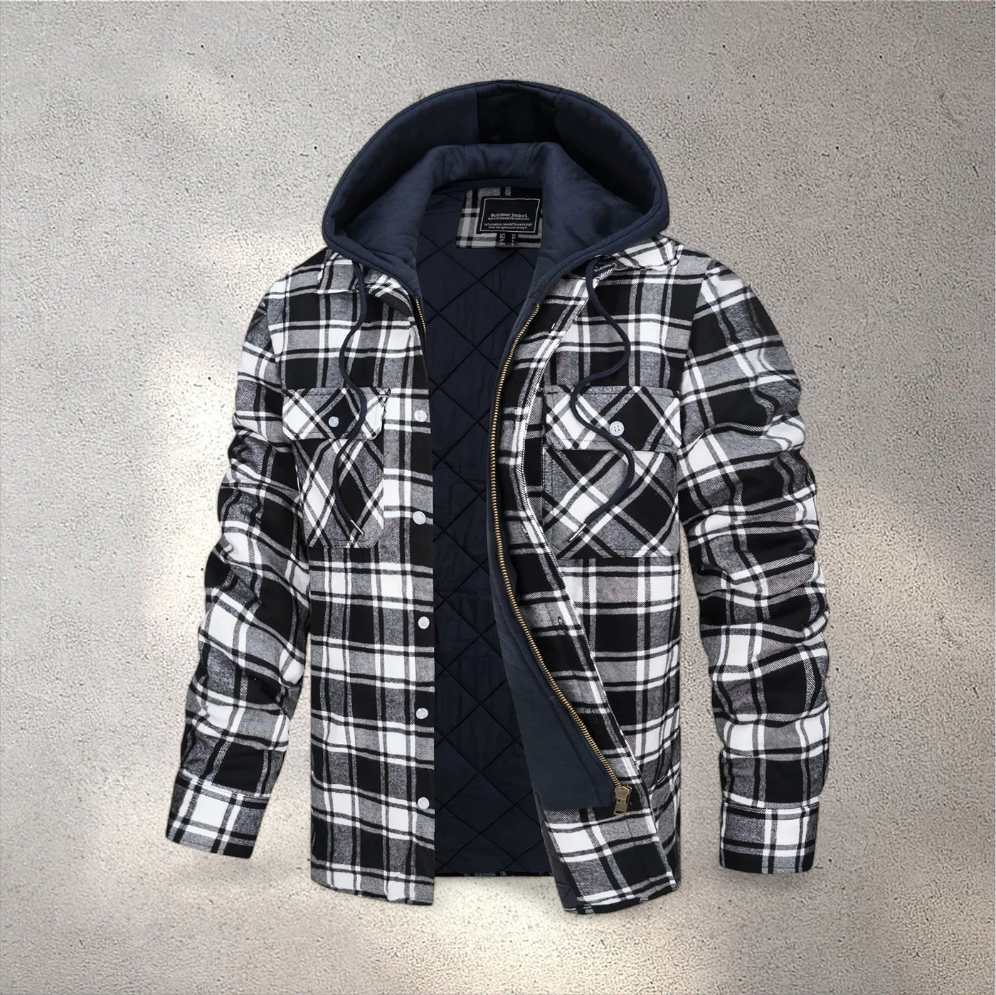 black-white padded jacket hooded men