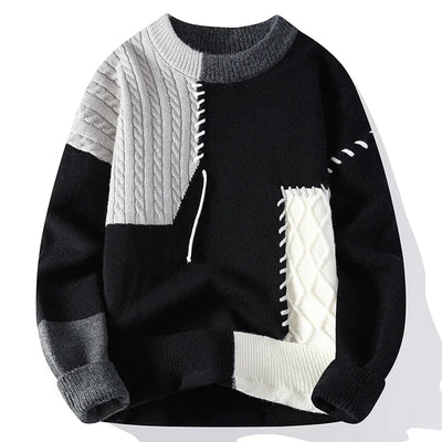 black patchwork knit sweater men