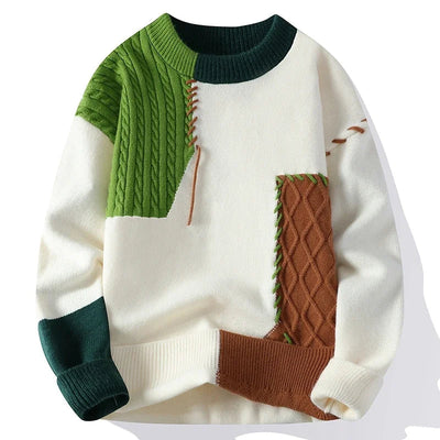 green patchwork knit sweater men