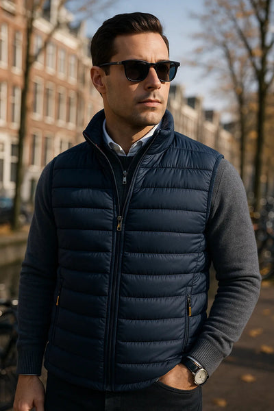 blue puffer vest men insulated