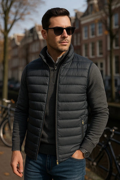 gray puffer vest men insulated