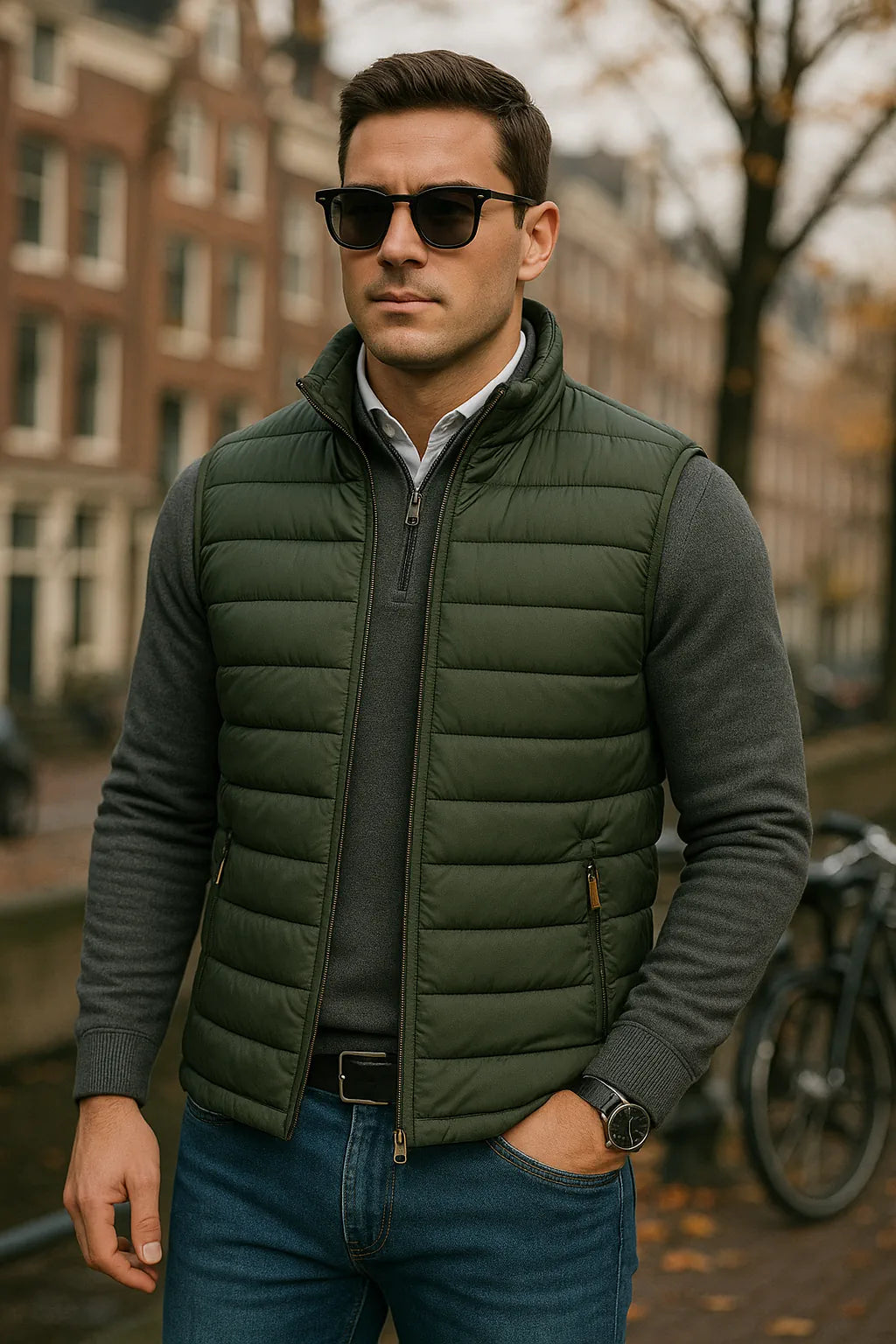 green puffer vest men insulated