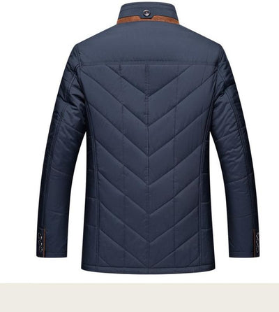 back view blue quilted winter jacket men