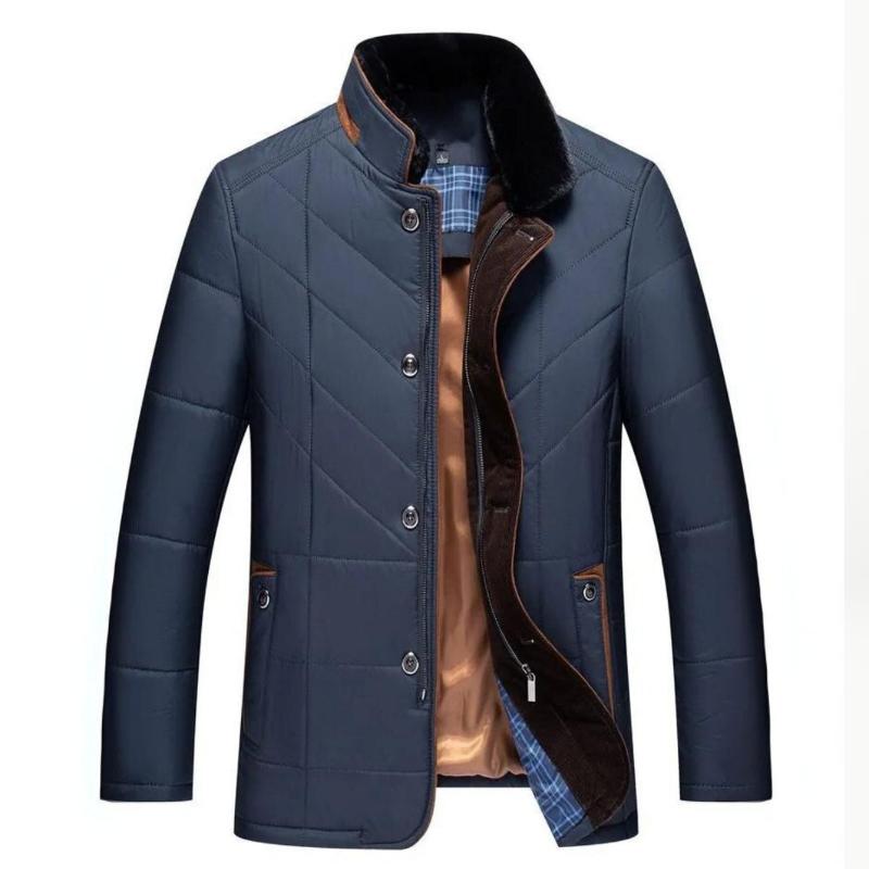 blue quilted winter jacket men