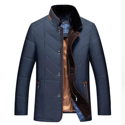 blue quilted winter jacket men