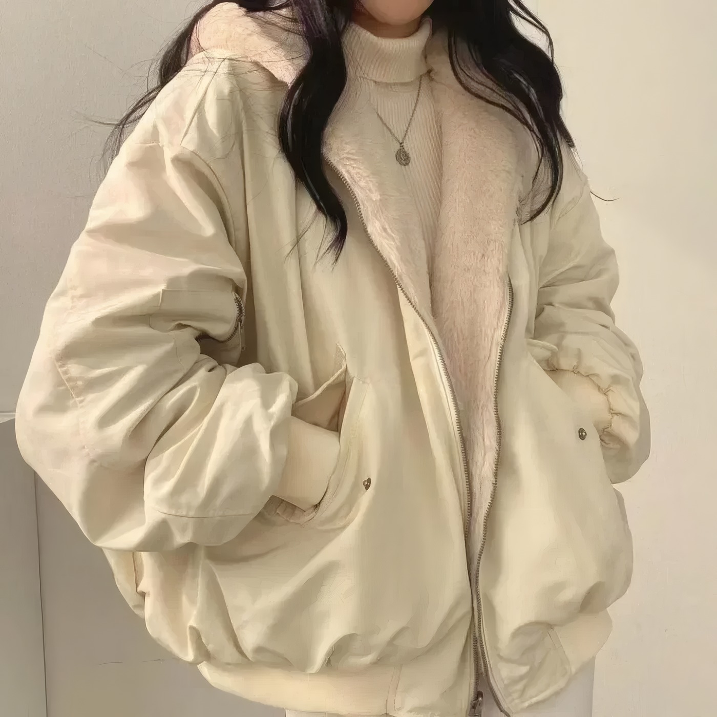 cream reversible hooded jacket women