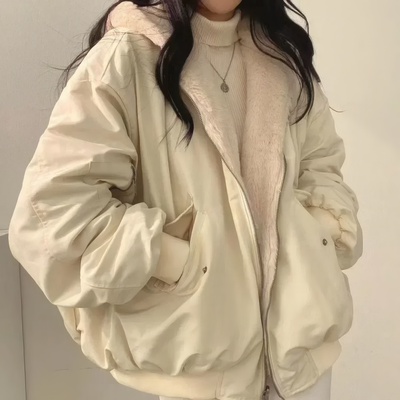 cream reversible hooded jacket women