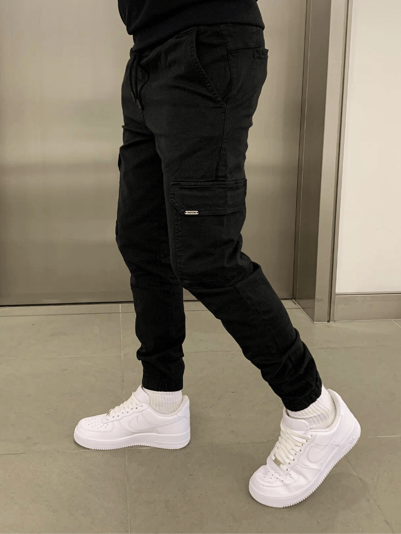 black men’s cargo jogger pants side view