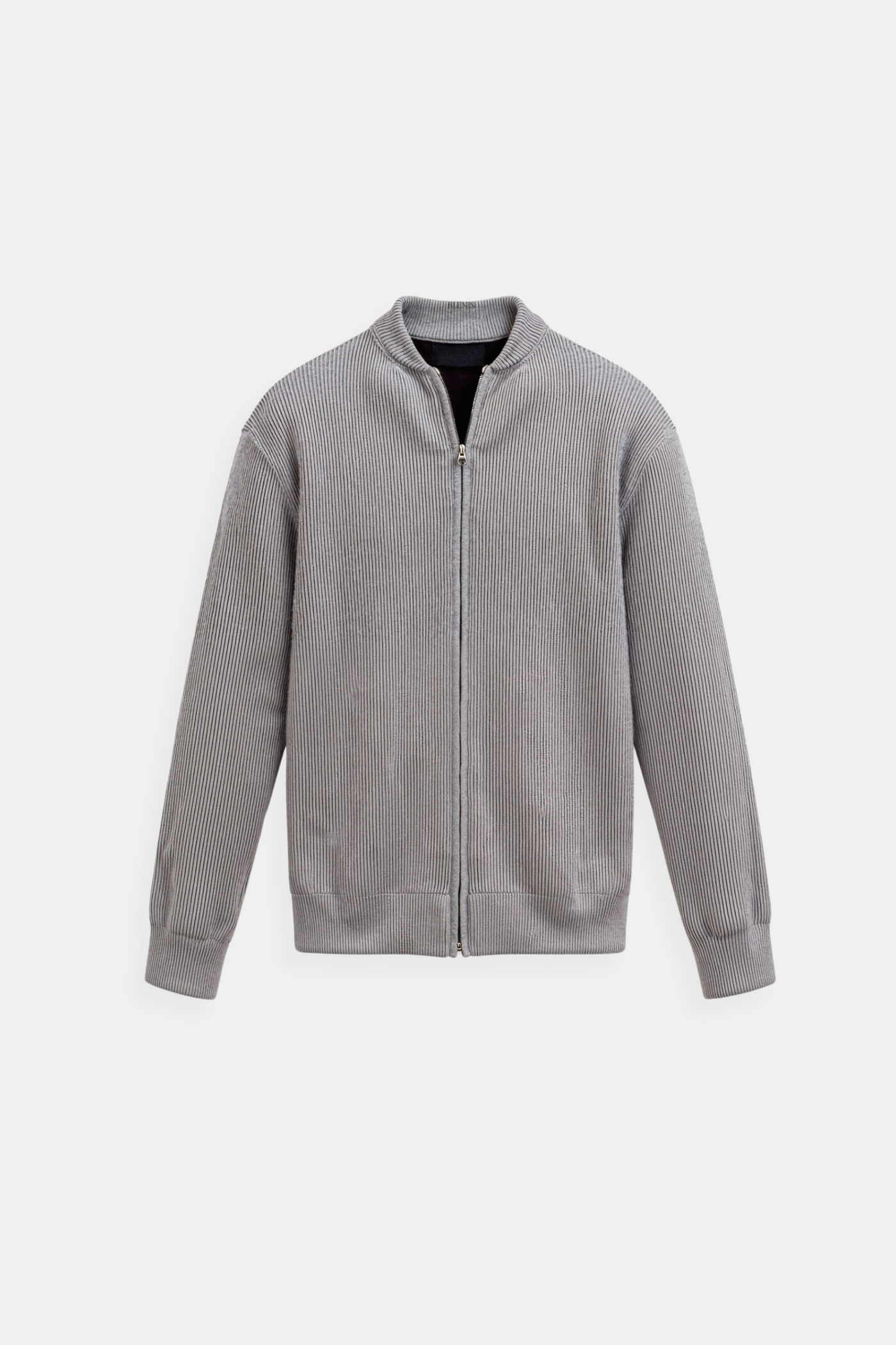gray solid knitted crew neck cardigan