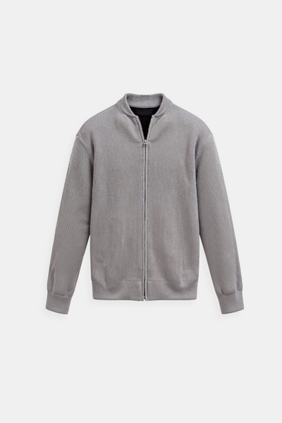 gray solid knitted crew neck cardigan
