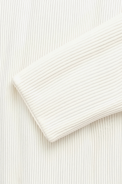 sleeve detail of solid knitted crew neck cardigan