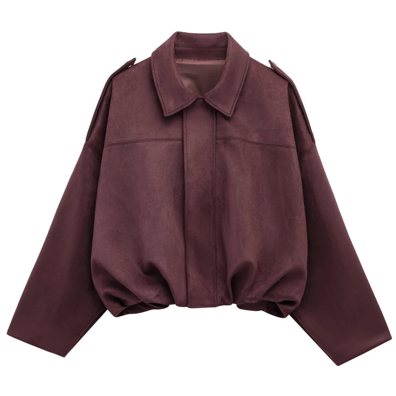 burgundy suede crop jacket women