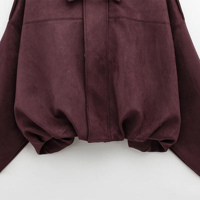 burgundy suede crop jacket women detail