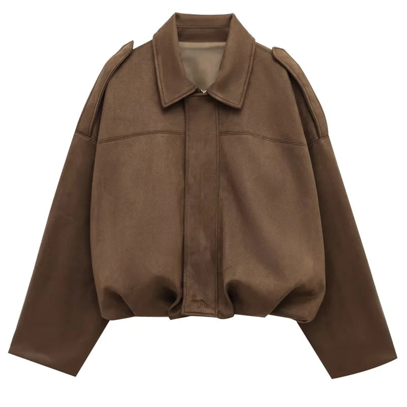 khaki suede crop jacket women