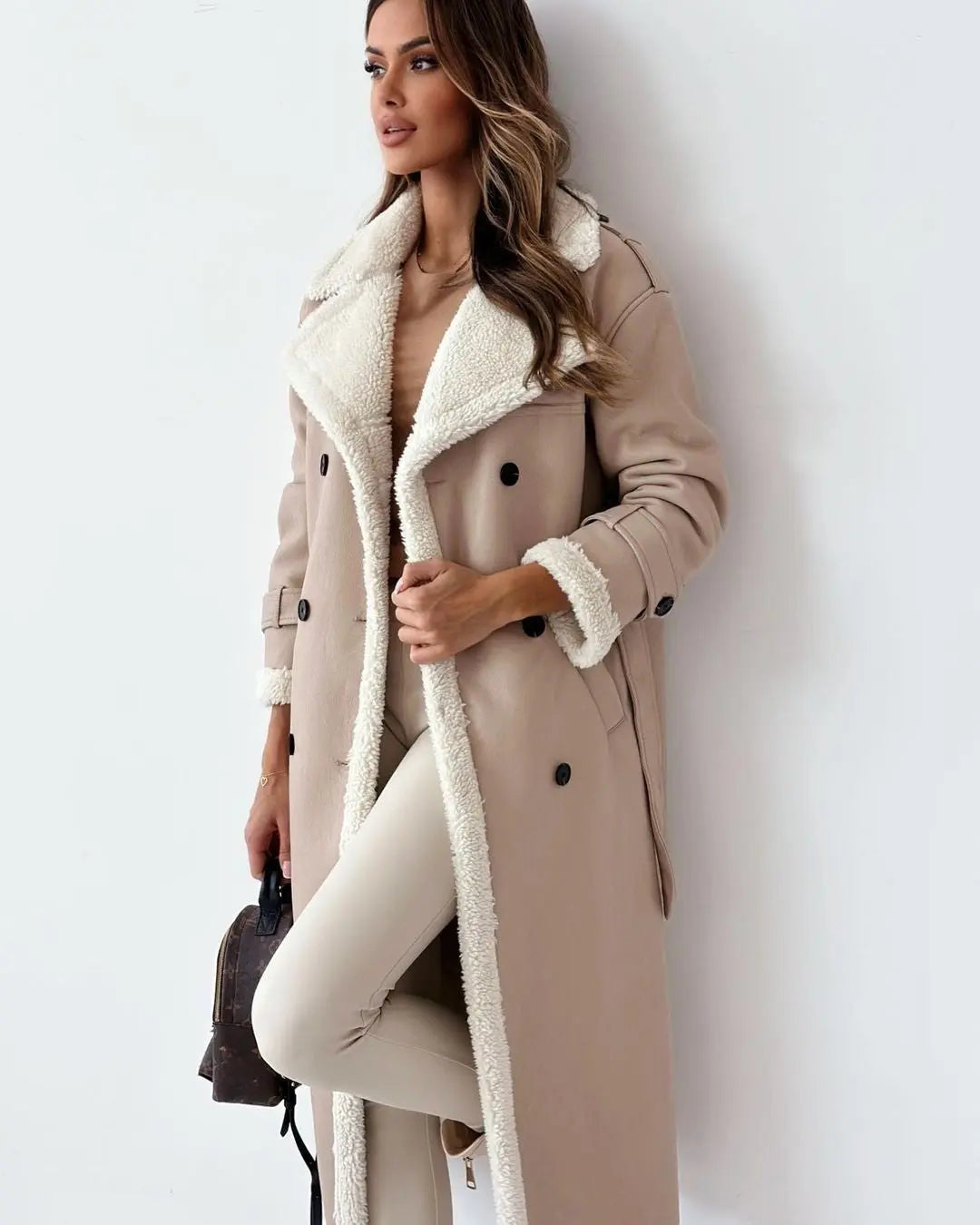 apricot teddy trench coat women