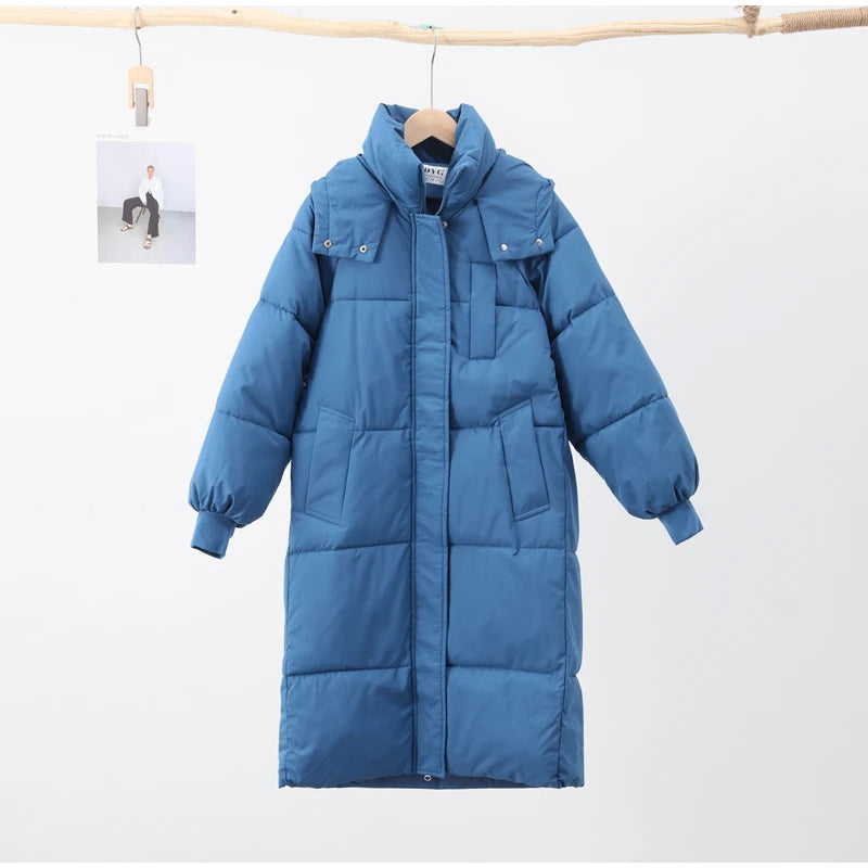 blue warm winter parka coat windproof