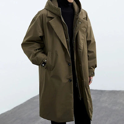 army green water-resistant overcoat men