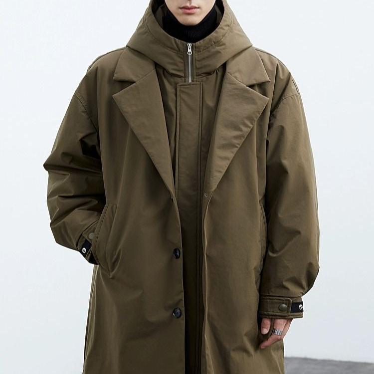 closed army green water-resistant overcoat men