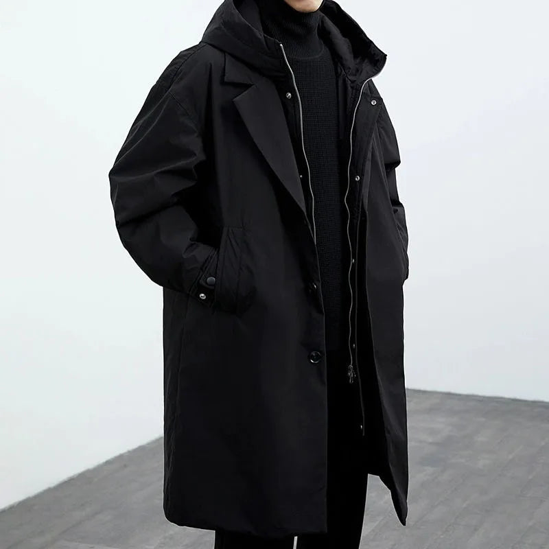 side view black water-resistant overcoat men