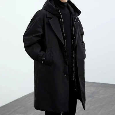 side view black water-resistant overcoat men