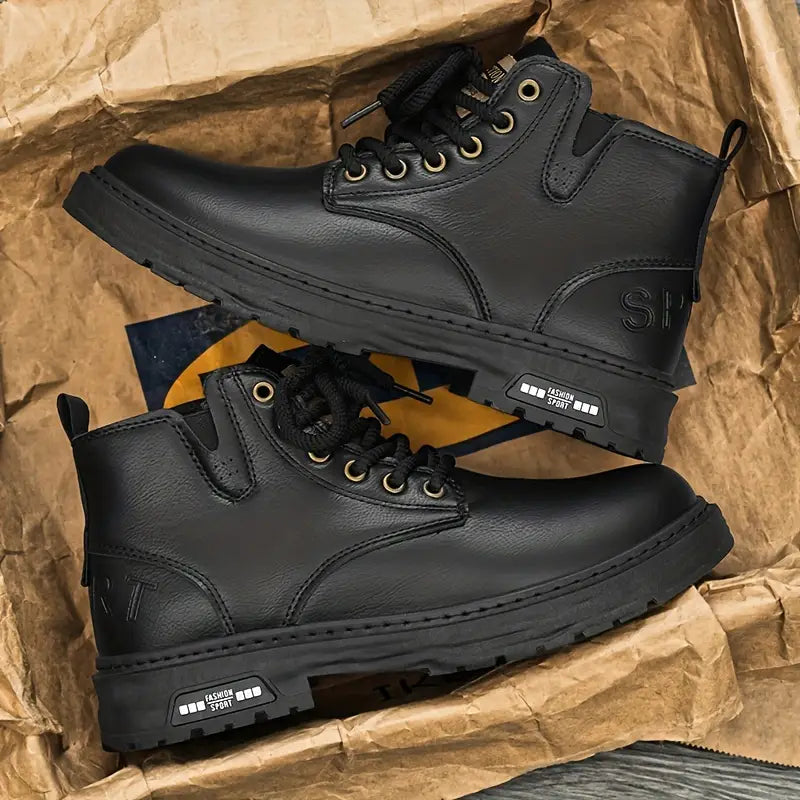 black waterproof hiking boots men in box