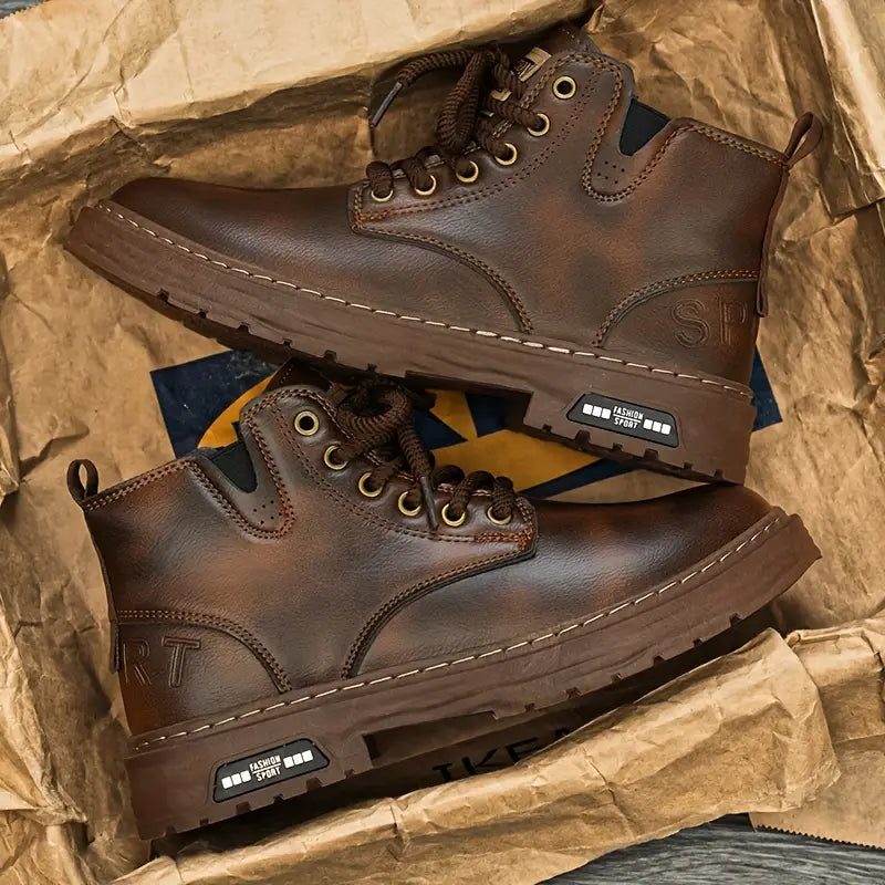 brown waterproof non-slop boots men in box