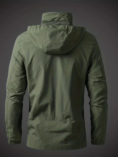back view light green waterproof rain jacket men
