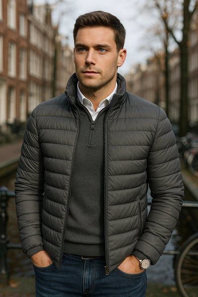 gray winter puffer jacket men