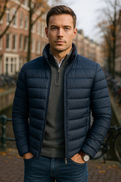 navy winter puffer jacket men