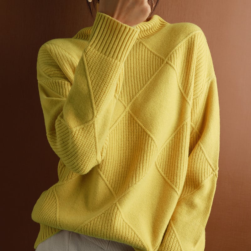 yellow women’s cashmere turtleneck sweater