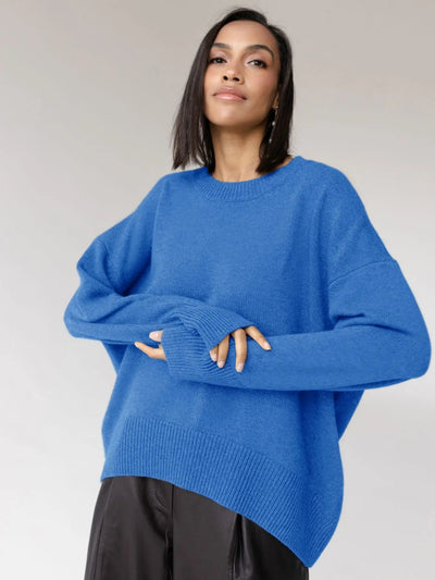 blue women’s crew neck sweater